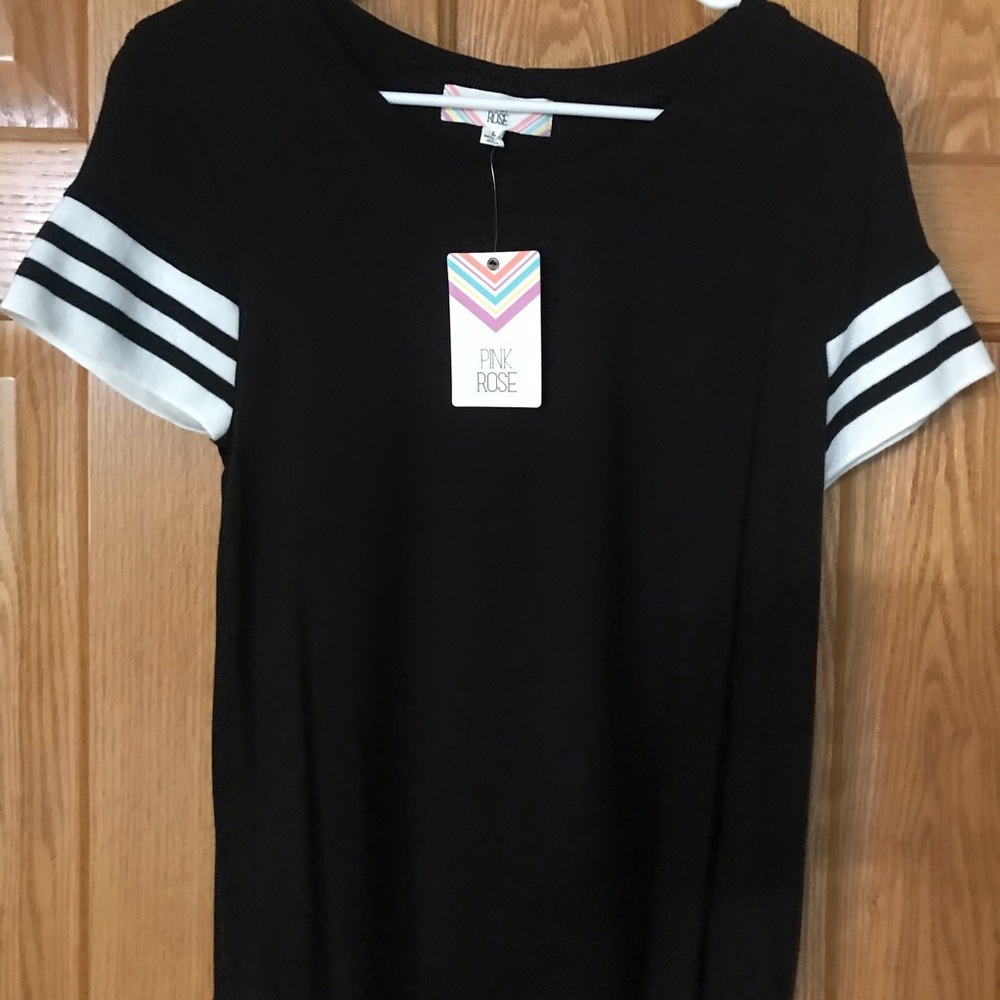 NWT Black T-shirt with striped sleeves